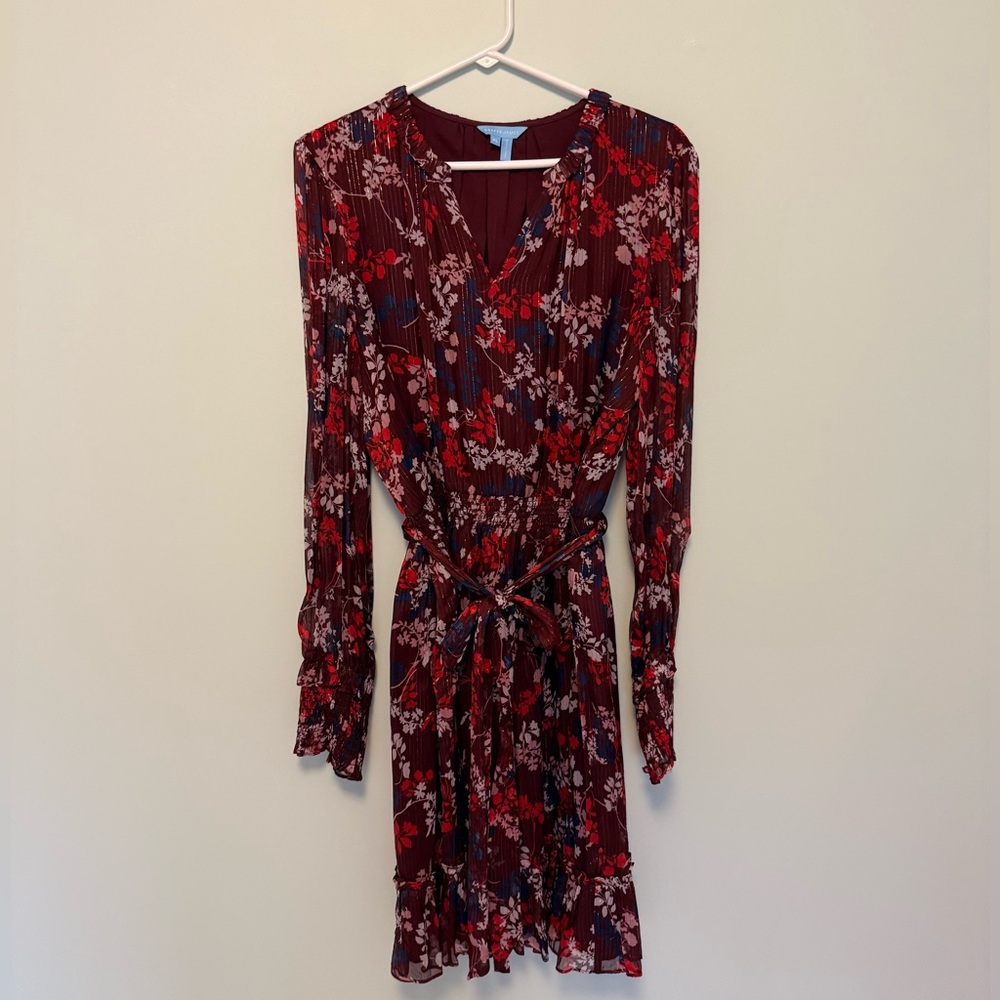 Draper James Burgundy and Navy Floral Long Sleeve Dress